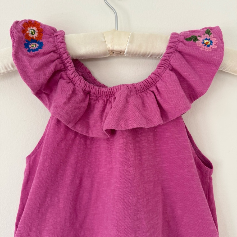Mini Boden Pink Embroidered Ruffle Shoulder Cotton Tank, Size 5-6y - Picture 10 of 12